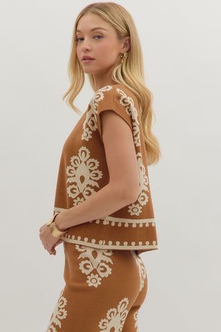Damask Short Sleeve Sweater