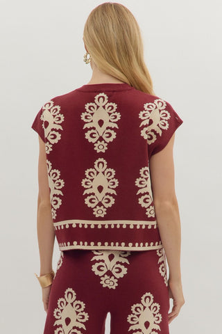Damask Short Sleeve Sweater