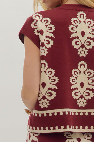 Damask Short Sleeve Sweater