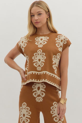 Damask Short Sleeve Sweater