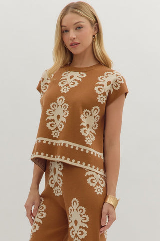 Damask Short Sleeve Sweater