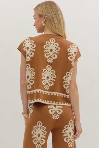 Damask Short Sleeve Sweater