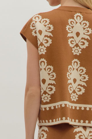 Damask Short Sleeve Sweater