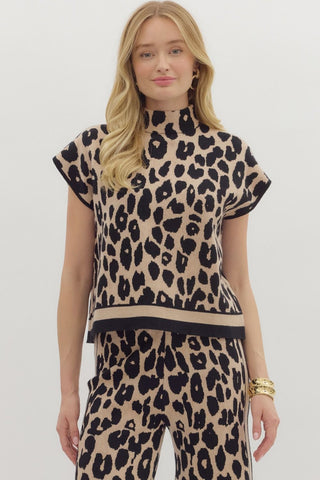 Animal Print Mock Neck Sweater