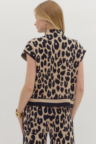 Animal Print Mock Neck Sweater