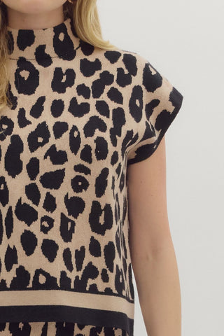 Animal Print Mock Neck Sweater