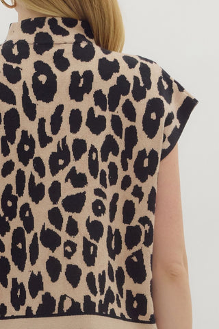 Animal Print Mock Neck Sweater