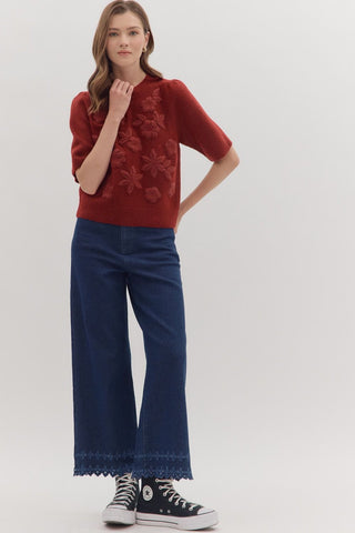 Floral Applique Knit Sweater