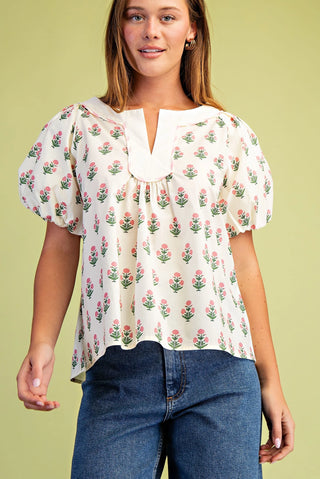 Notch Neck Pleated Blouse