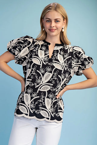 Floral Embroidered V-Neck Blouse