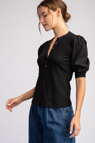 Half Button Short Sleeve Top