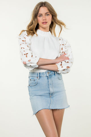 Poplin Floral Eyelet Sleeve Top