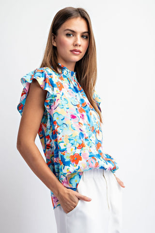 Floral Print Mock Neck Top