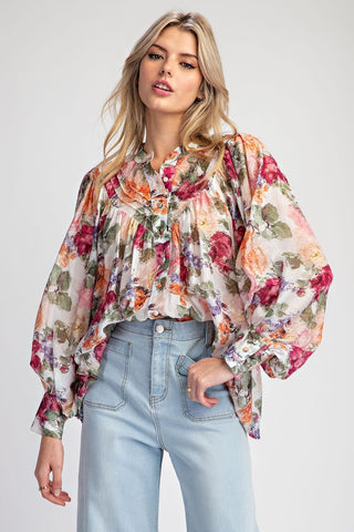 Vintage Floral Printed Blouse Top