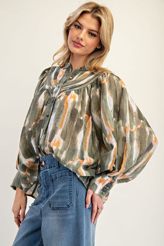 Printed Bubble Sleeve Top