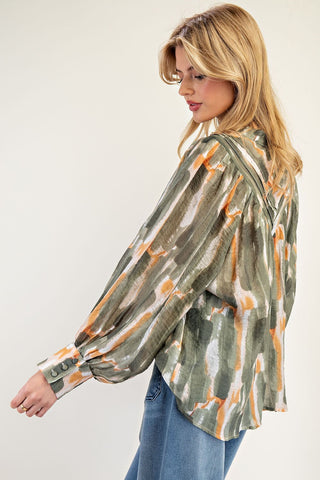 Printed Bubble Sleeve Top