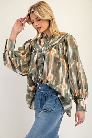 Printed Bubble Sleeve Top