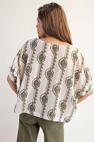 Floral Printed Elastic Cuff Top