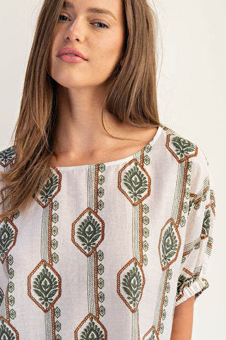 Floral Printed Elastic Cuff Top