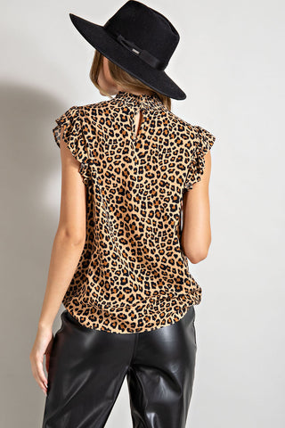 Leopard Print Mock Neck Top