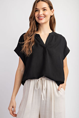 Notched Neckline Short Sleeve Top