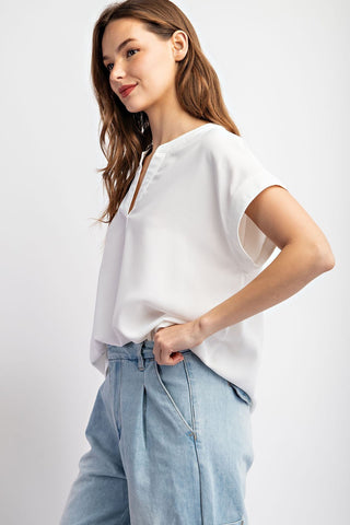 Notched Neckline Short Sleeve Top