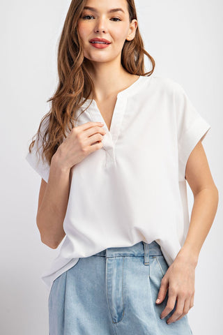 Notched Neckline Short Sleeve Top