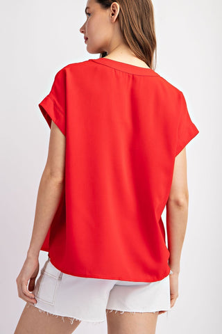 Notched Neckline Short Sleeve Top