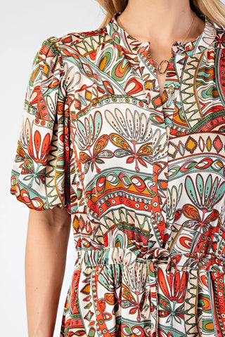 Bubble Sleeve Midi Dress