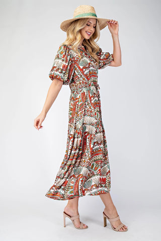 Bubble Sleeve Midi Dress