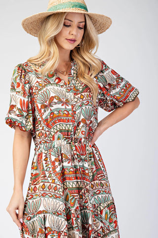 Bubble Sleeve Midi Dress