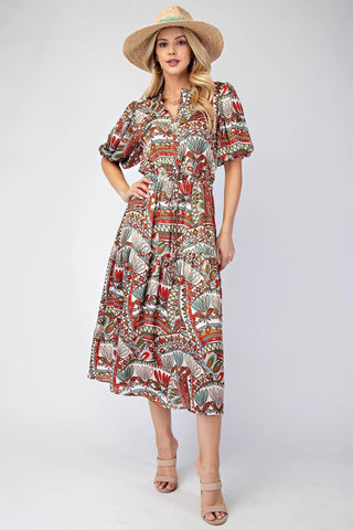 Bubble Sleeve Midi Dress