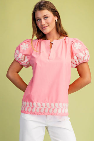 Short Puff Sleeve V-Neck Top