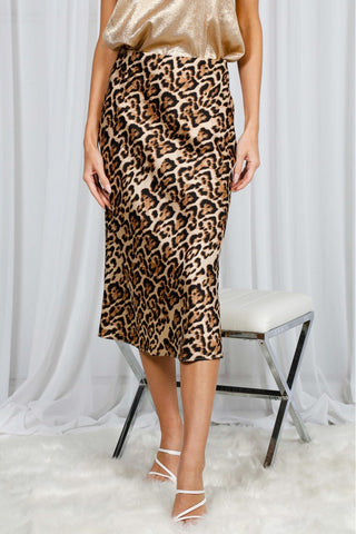 Leopard Print Satin Slip Skirt