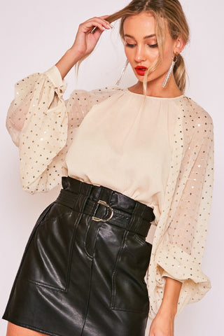 Sequin Long Sleeve Chiffon Top