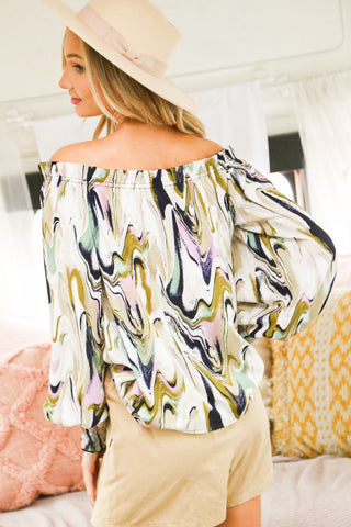 Off-the-Shoulder Marbling Print Top