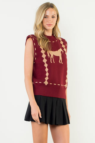 Sleeveless Horse Knit Vest