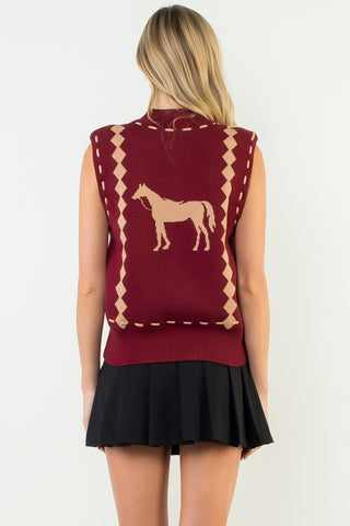 Sleeveless Horse Knit Vest