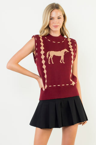 Sleeveless Horse Knit Vest