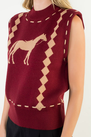 Sleeveless Horse Knit Vest