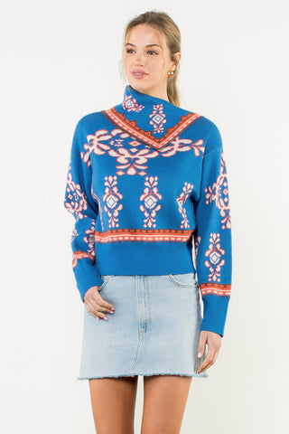 Cowl Neck Print Sweater