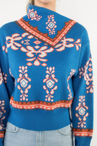 Cowl Neck Print Sweater