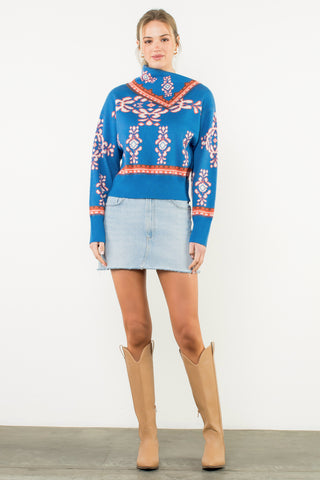 Cowl Neck Print Sweater