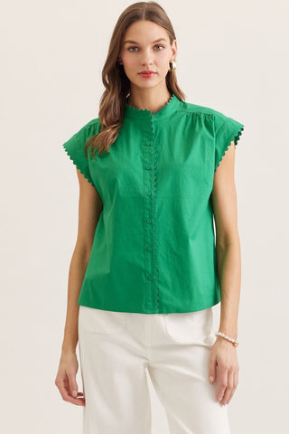 BLUE Cap Sleeve Top Scallop Accent