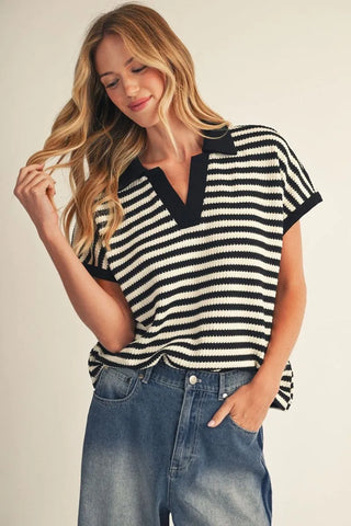 Stripe Top Solid Neckline