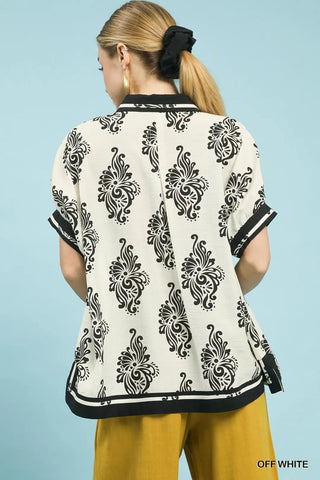 Abstract Print Button-Front Blouse