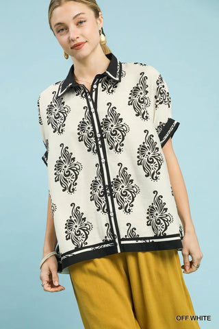 Abstract Print Button-Front Blouse