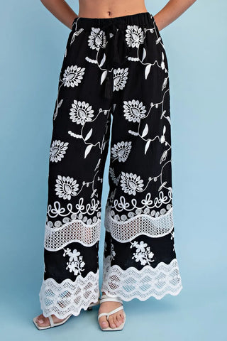 Crochet and Embroidered Pants with a Scalloped Hem