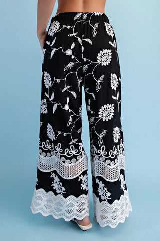 Crochet and Embroidered Pants with a Scalloped Hem