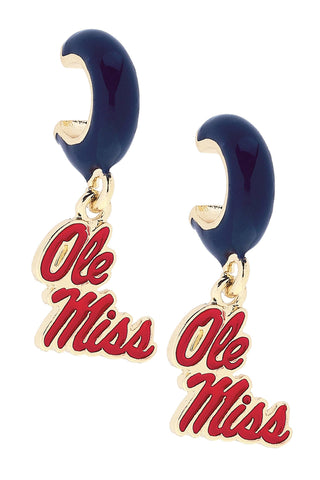 Ole Miss Enamel Logo Huggie Hoop Earrings